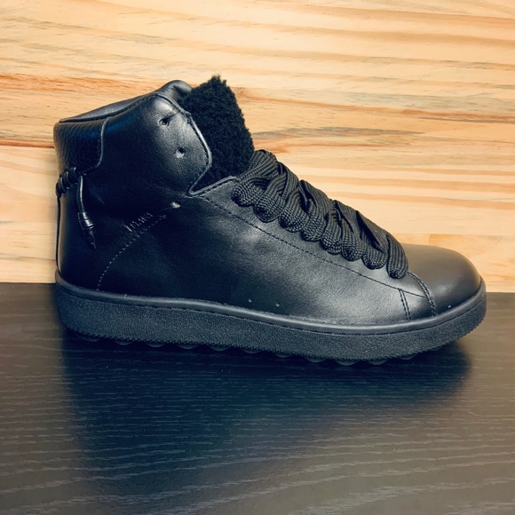 New Coach Genuine Shearling Black Sneaker Boots - Picture 2 of 8